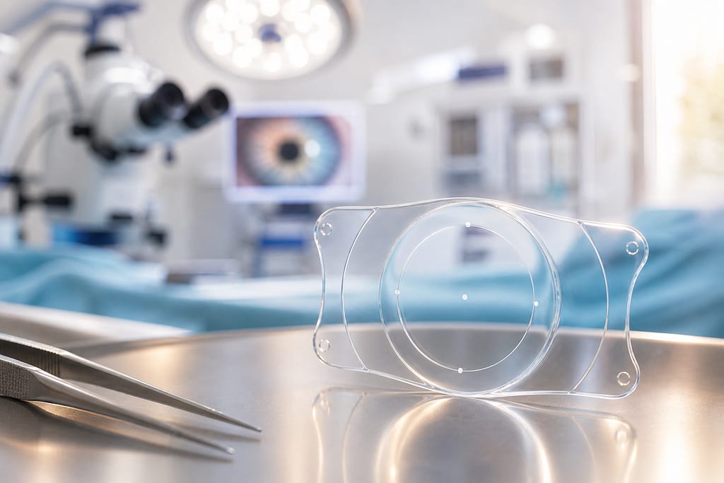 Implant intraoculaire ICL en environnement de chirurgie ophtalmologique à Lyon