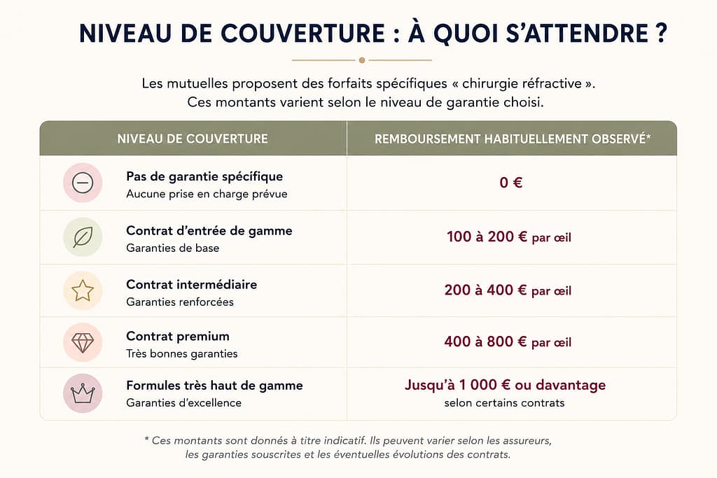 Tableau illustrant la question revenant souvent en consultation pré-chirurgicale: comment les mutuelles remboursent-elles la chirurgie laser des yeux?