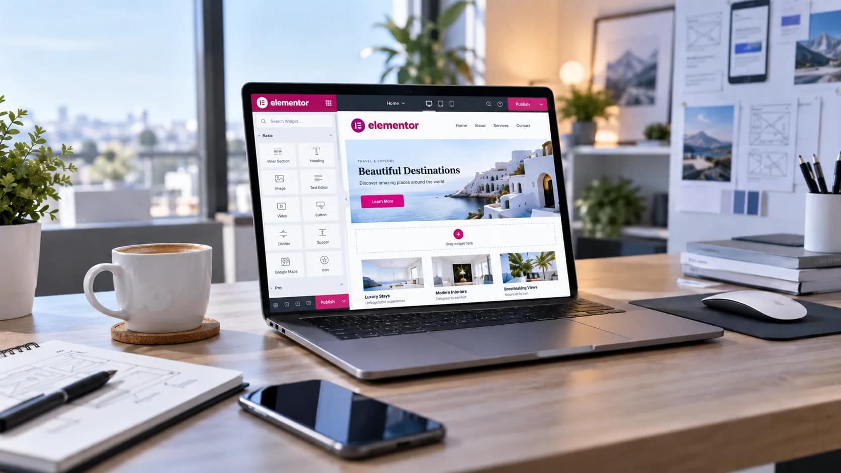 Interface Elementor Pro utilisée pour créer un site WordPress sur mesure