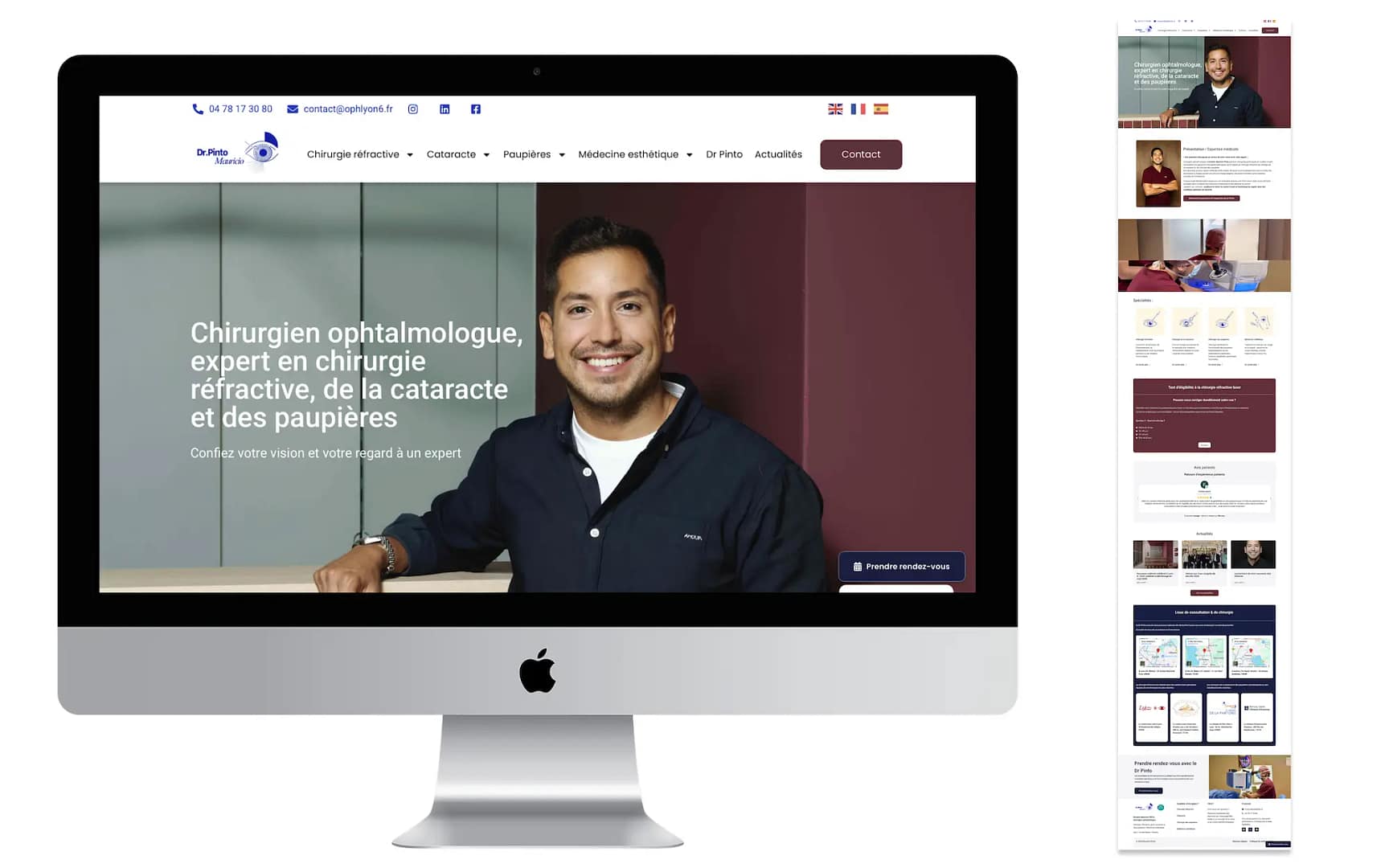 Capture d’écran du site WordPress réalisé pour le Dr Mauricio Pinto, chirurgien ophtalmologue à Lyon