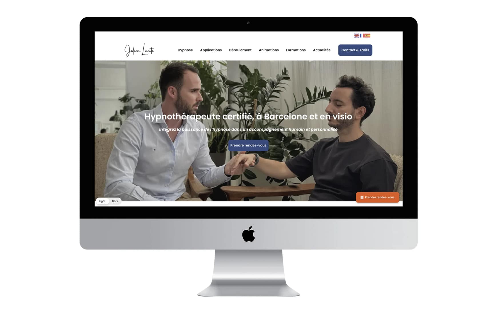 Capture d’écran du site WordPress réalisé pour Julien Lacote, hypnothérapeute à Barcelone