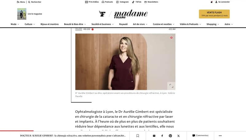 Article de Madame Figaro consacré au Dr Aurélie Gimbert et à la chirurgie réfractive à Lyon